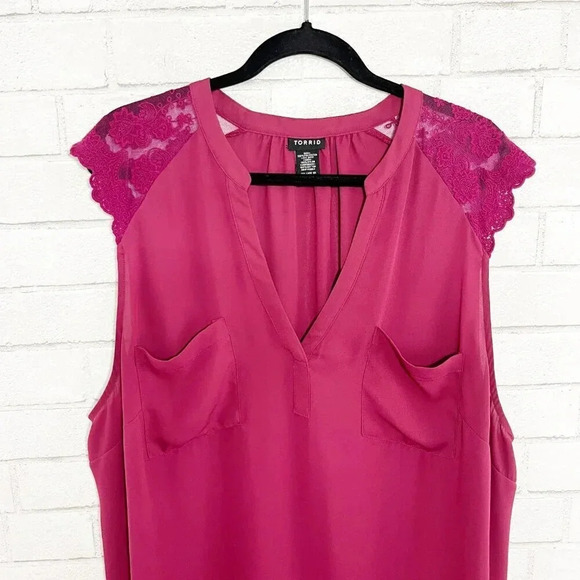 Torrid Wine Lace Inset Sleeveless Lightweight Blouse Women's Plus Size 3X - Picture 3 of 7
